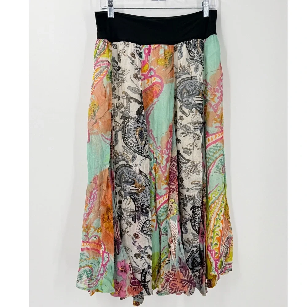 Fairy Grunge festival Patchwork Rayon Maxi Skirt Womens Sz S boho flowy hippie